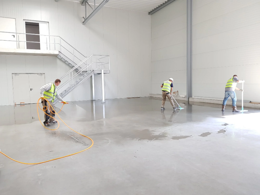 getting the concrete floor ready for a metallic epoxy coating