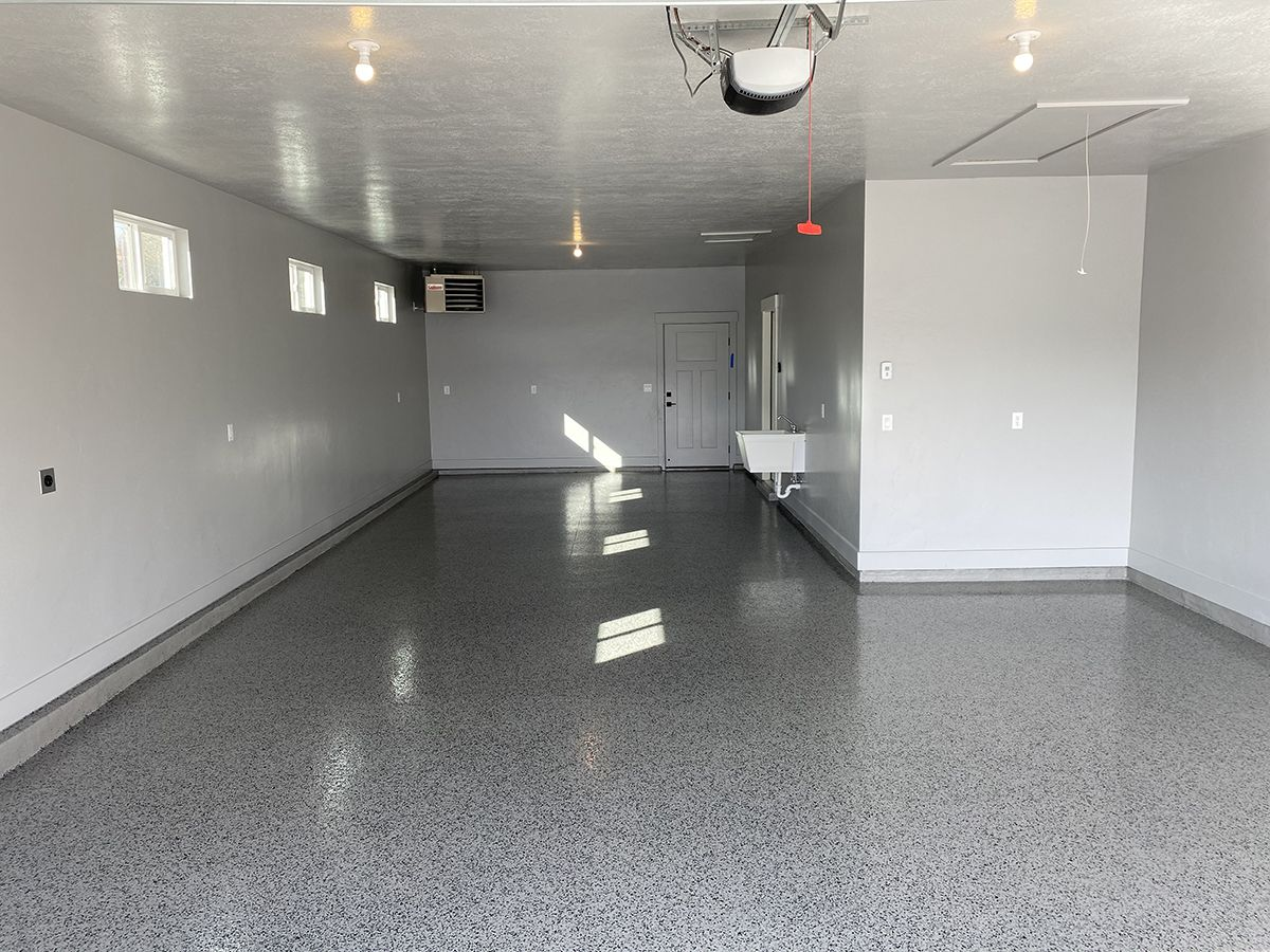 an epoxy floor coating with a glossy finish