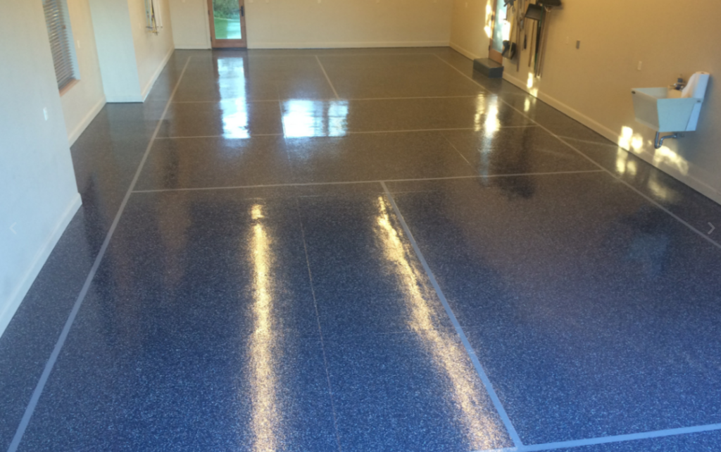 a blue epoxy floor